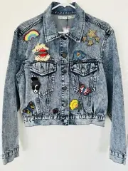 NWT Alice + Olivia Chloe Cropped Denim Jacket with Patches $795 Size Large