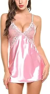 [Generic] Women Lingerie V Neck Nightwear Satin Sleepwear Lace Chemise Mini Teddy