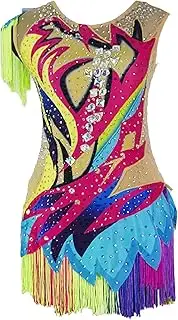 [Zagitova] Figure Skating Dress For Competition, Sparkly Ice Skate Clothes Sleeveless Dance Costumes Fringed Skirt