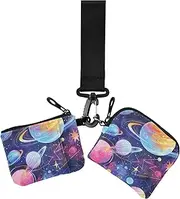 [Amooorous] Surrealism Colorful Cosmic Planet Women's Change Wallet Card Cases Mini Fashion Wristlet Wallet Key Holder with Wristlet Strap for Woman 2 Pcs, surrealism Colorful cosmic planet, One Size, Casual,