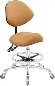 Nazalus Saddle Stool Chair with Back Support Footrest, Heavy-Duty(350LBS), Hydraulic Rolling Swivel Adjustable Stool Chair for Salon Spa Beauty Massage Dental Clinic Home Office Use(Camel)