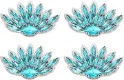 uxcell 4Pcs Handmade Beaded Patches, Peacock Tail Glass Crystal Appliques Sew on Rhinestone Patch for Clothing DIY Sewing Accessories, Light Blue