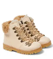 [Petit Nord] Petit Nord Shearling-trimmed leather booties UK 9.5 neutrals
