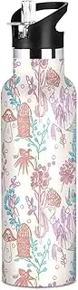 Kids Water Bottle with Straw for School 20 Oz Bottle for Boys Girls, BPA-Free, Cute Mushrooms Beige