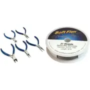 5 Chain Flat Round Nose Pliers, Soft Flex Beading Wire 21 Strand 30 ft .014 Kit