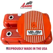 396 Big Block Chevy Finned Orange Valve Covers & 13" Air Cleaner Kit - Ansen USA