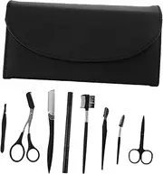 Generic 8pcs Eyebrow Scraper 8-piece Set Eyebrow Slit Razor Eyebrow Shaper Razor Eyebrow Scissors for Women Eyebrow Tools Kit Razor for Face Facial Scissors Electric Eyebrow Razor Black Pu