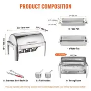 Roll Top Stainless Steel Chafing Dish Set 7.5L Catering Warmer for 8 People
