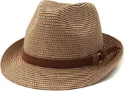 [Clobeau] Straw Fedora Hats for Men Women Short Brim Fedora Hat Summer Panama Hat Straw Beach Hat