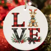 Love Airedale Terrier Dog Light Reindeer Antler Christmas Ornament Gift Decor