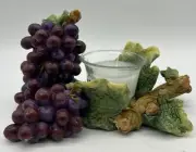 New Cute 7”x4”x4” Grape Bunch Candle Holder with Leaves & Stem, Candle Included