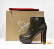 NIB Christian Louboutin Brown Snakeskin Embossed Leather Platform Ankle Boots