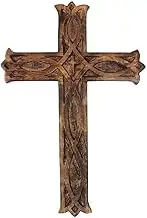 KSJONE Antique Design Rustic and Vintage Look Wooden Wall Hanging Cross Decorative Religious Altar Spiritual Art Sculpture Home Living Room Decor Accessory for Christmas and Other Occasions 10 Inch