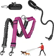 LEOSASA Double Dog Leash - 360°Swivel Tangle Free Splitter Attachment, 1 Rope with Handle, 2 Dogs Multi-Functional Leash, for Outdoor Walk Train Small Medium Large Two Pet, Fuchsia