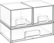 [Vtopmart] Stackable Storage Baskets, 5 Pack 12.1 Inch Wide and 4.4 Inch High Clear Plastic Cosmetic Organizer Ideal for Dressing Table, Bathroom, Closet, Pantry