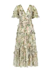Needle & Thread Rose Powder Floral-print Ruffled Tulle Midi Dress - Multicoloured - 20 (UK20 / Xxl) 20 (UK20 / XXL)