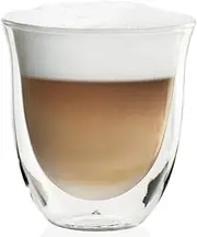 De'Longhi Cappuccino Glasses DLSC311, Double Wall Thermal Glasses, Set of 2 Cups, Dishwasher and Microwave Safe, Capacity 270ml, Hand-Blown Glass