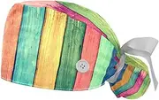 [WOSHJIUK] Working Hat 2 Pack Scrub Caps for Women,Vintage Wood Color Striped,Tie Back Cap Adjustable Scrub Hat