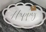 Mud pie White Scalloped Happy Bowl, 8" x 12”. New