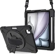ProCase Rugged Case for iPad Air 11 inch (M2) 2024/ Air 5th / 4th Gen 10.9", Heavy Duty Shockproof Rotating Protective Cover for Air 11/5th Gen 2022 / 4th Gen 2020 -Black