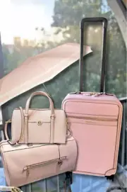Michael Kors Pink Trolley Suitcase + XL Duffle Bag + Medium Satchel + Umbrella