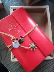 New RED Refillable FAUX LEATHER Journal, Diary, Planner w/ Gem & Charms • 6x4