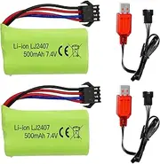 Fytoo 2PCS 7.4V 500mah SM-4P Plug Charging Battery with USB Charging Cable for EC16 DE85 RC Toy Car Model Off-Road Vehicle Battery M416 Electric Gel Ball Blaster Backup Battery