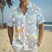 Men's Dazzle color Mosaic Tiles Shirt Summer Shirt Button Up Shirt Short Sleeve Fashion Casual Outdoor Vacation Dailywear Summer Spring Turndown 3D Print Colla