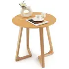 Giantex Beside Table Round End Table Rubber Wood Nightstand Sofa Side Natural