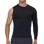 Men's Compression Shirts Single Arm Long Sleeve Basketball X-Large Black-left
