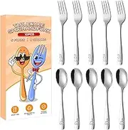 Furtryvl Kids Utensils - Kitchen Silverware Sets - Stainless Steel 5 Forks and 5 Spoons, Dinosaur Engraved Tableware for School Lunch Travel Home Restaurant