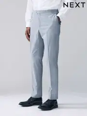 Light Blue Slim Fit Check Suit Trousers (E93253) | $91