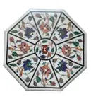 24" Marble coffee table top handmade inlay semi precious stones work table