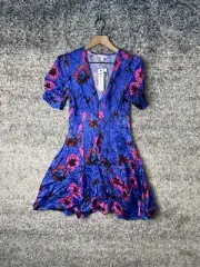 Top Shop Topshop Button Down Floral V Neck Satin Mini Dress US Size 4