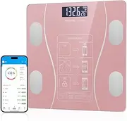 Digital Simple and Practical Body Fat Scale with Led Display, Bathroom Scale with Smartphone App, Accurate Body Composition Measurement (Pink)