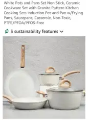 White Pots and Pans Set Non Stick,Ceramic Cookware Set w/Granite Pattern Kit#843