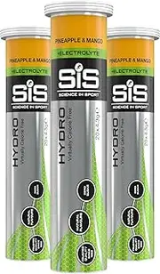Science In Sport Hydro Hydration Tablets, Gluten-Free, Zero Sugar, Pineapple and Mango Flavour Plus Electrolytes, 20 Effervescent Tablets per Bottle (3 Bottles)