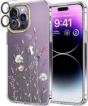 luolnh Compatible with iPhone 14 Pro Max Case with Flowers,for Girly Women,Shockproof Clear Floral Pattern Hard Back Cover for iPhone 14 Pro Max 6.7 inch 2022 -Wildflower