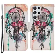 Full Protection Pattern Printing Leather Stand Wallet Case Phone Cover Protector With Wrist Strap For Samsung Galaxy S22 Ultra 5g - Purple Marble Patt