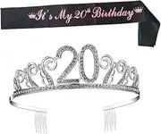 [TOVINANNA] 20th Birthday Party Sash Crown Crystal Hair Comb Set for Women Men Boys and Girls Celebration