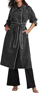 [Chartou] Women's Casual Double Breasted Long Denim Trench Coat Jean Jacket Trenchcoat with Belt Duster Coat