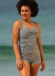 LaSculpte Gingham Tankini Top Khaki-Khaki