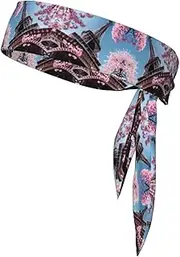 [YANYU] Oil Painting Paris Eiffel Tower Print Sports Head Tie Sweat Wicking Head Tie Quick Dry Adjustable for Men and Women