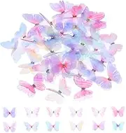 36Pcs Butterflies for Crafts, Colorful 3D Lace Butterfly Organza Fabric Butterfly Appliques 2 Layers Wall Decoration for DIY Clothes Ornament Home Decor Wedding Party Decoration, 12 Styles