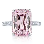 13MM Sterling Silver Emerald Cut 8.5ct Super Light Pink CZ Cocktail Ring Band