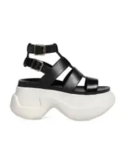Black leather gladiator sandal with platform sole 35 White