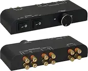 XtremPro 2 Way Speaker Switch, 1 in 2 Out Way Pair Stereo Speaker Selector W/Volume Control Metal Non-Slip Box - Black (61052), 9.0 x 3.25 x 1.5