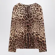 [Dolce & Gabbana] Silk Blend Leopard Print T-shirt 40 IT Print