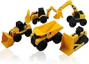 CAT Mini Machine Caterpillar Construction Truck Toy Cars Set of 5, Dump Truck, Bulldozer, Wheel Loader, Excavator and Backhoe Free-Wheeling Vehicles w/Moving Parts -Great Cake Toppers