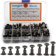 120Pcs Black Chicago Screws Assorted Kit 8Size Gun Metal Leather Rivets 3/16" Sc